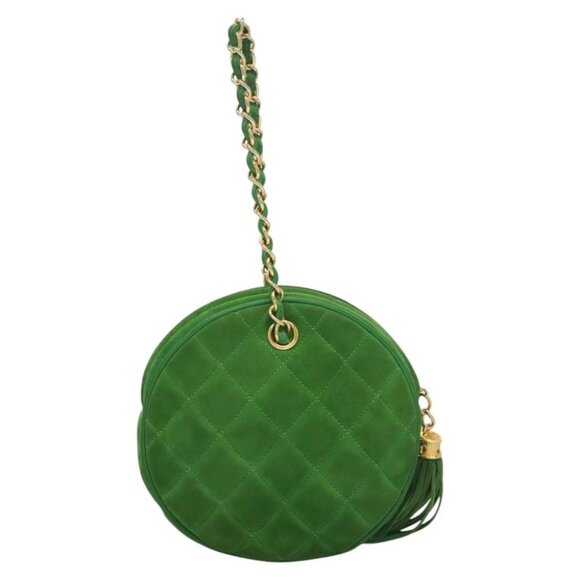CHANEL Matelasse Chain Hand Bag Suede 2way Green Gold CC Auth 127613 - Picture 4 of 16